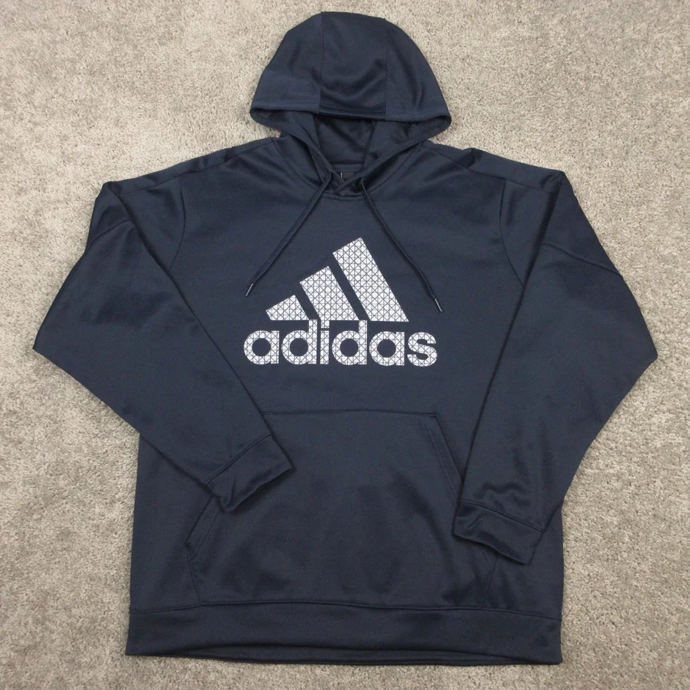 Adidas‎ Sweater Mens 2XL Navy Blue Logo Climawarm Pullover Hoodie Sweatshirt EUC
